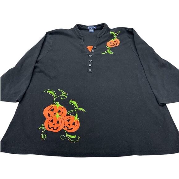 3/4 Sleeve  Black Pumpkin Deco Shirt, Halloween, Vintage, Size XXL, 27.5 x 23 - Picture 2 of 8